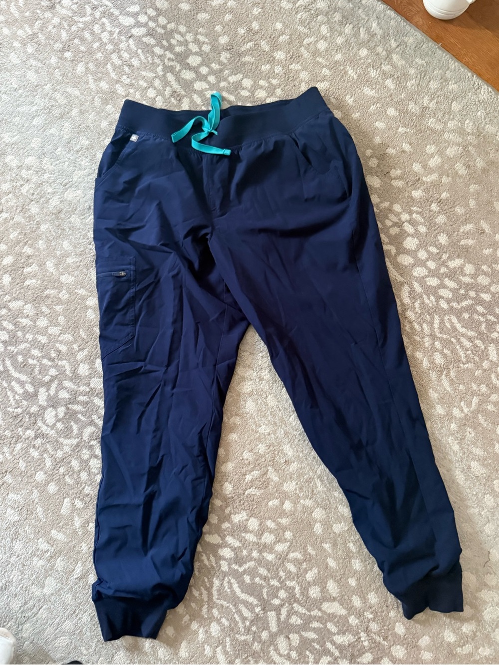 FIGS Navy Jogger Pants with Green Drawstring